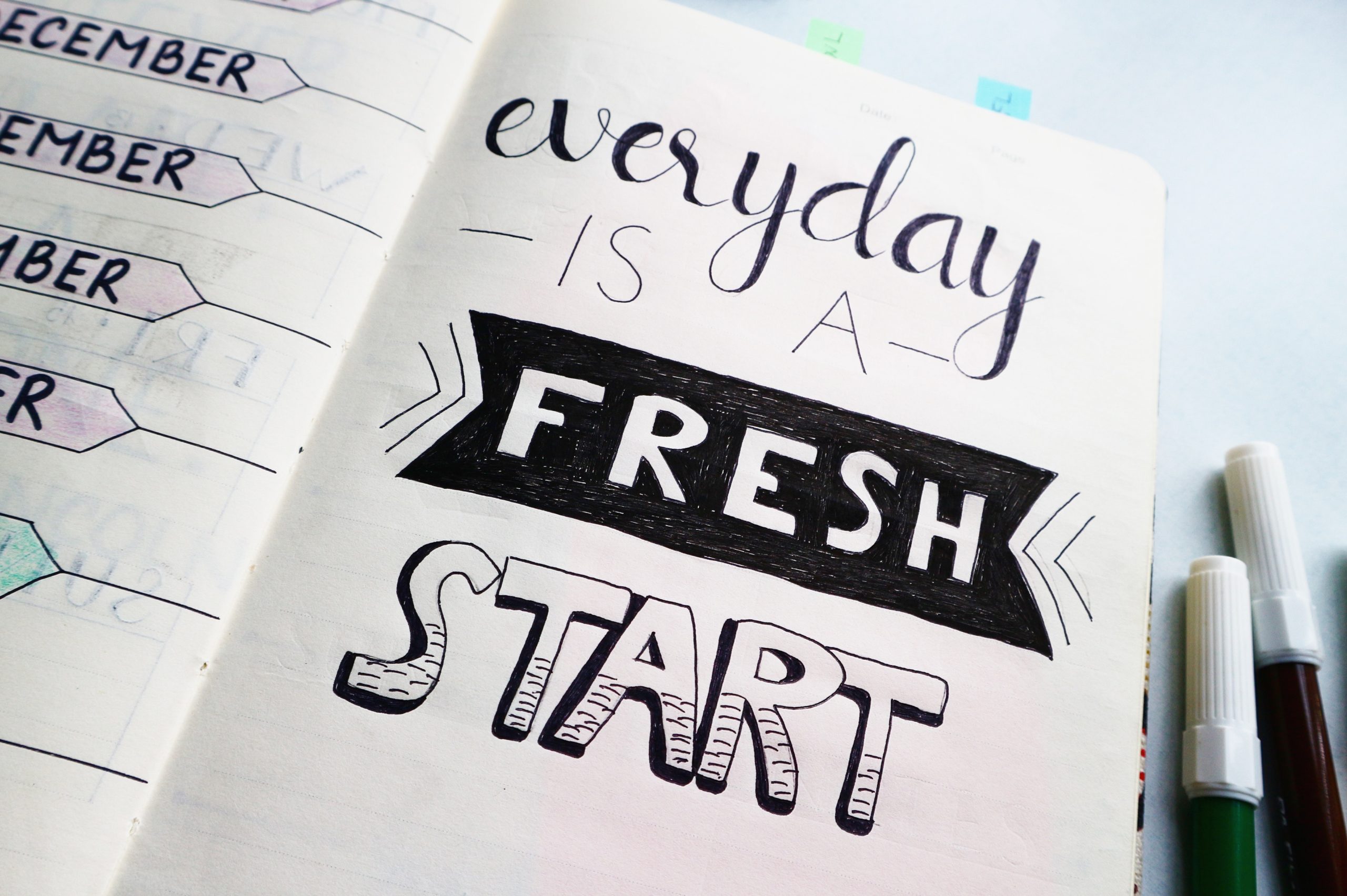 Journal with a quote "Everything is a Fresh Start"